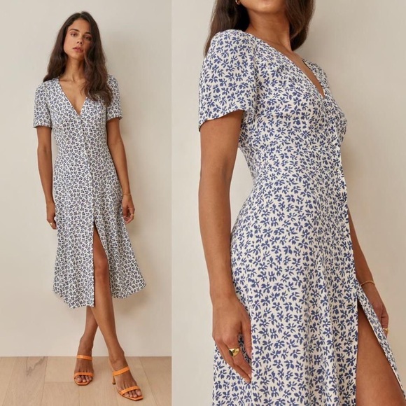 Reformation Dresses & Skirts - Reformation Locklin dress blue and white (Bombay) US2